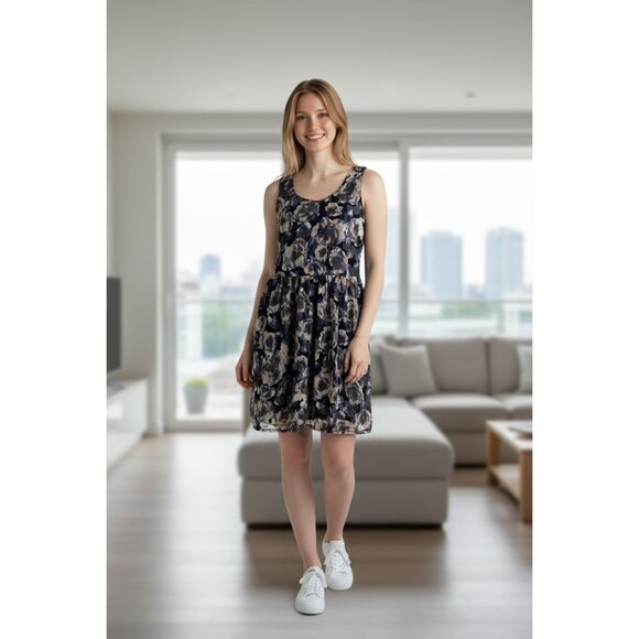 Anthropologie Pins And Needles Womens L Dress Black Blue Lace Sleeveless Mini - Picture 1 of 14
